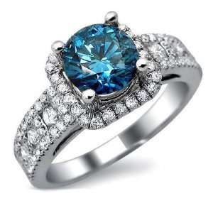  1.96ct Blue Round Diamond Engagement Ring Vintage Style 