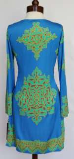  Silk Jersey Dress XS 0 2 4 UK 6 8 NWT $356 Moroccan Mirage Blue Beaded