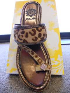 Yellow Box Brown Cheetah Bling Wedge Sandals Courtney  