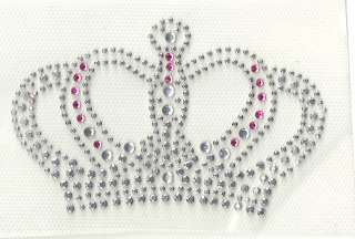 RHINESTONE Iron On Transfer Royal Princess Crown Crystal NEW pink 