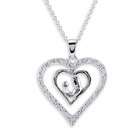 VistaBella 925 Sterling Silver Love Mother Child Heart CZ Necklace