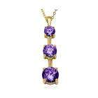   Yellow Gold Chain Link Triple Round Solitaire Amethyst Drop Pendant