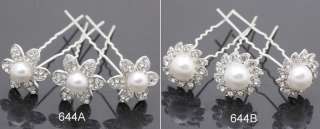 6pc Wedding Bridal Crystal White Pearl Flower Hair Pins  