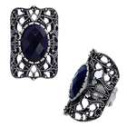   style Fashion Strech Ring with Navy Faceted Oval Stone in Center