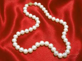 White 10.0mm Cultured Pearl Necklace 14K Gold Clasp  