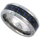   Wedding Band Ring w/ Blue Carbon Fiber Inlay available in Sizes 7