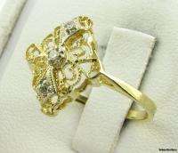 DIAMOND CROSS RING   10k Yellow & White Gold Filigree Elegant Estate 