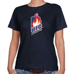  UIC Flames Ladies Navy Blue Team Logo Classic Fit T shirt 