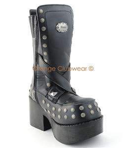 DEMONIA Womens Gothic Calf High Platform Boots Shoes  
