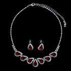 BERRICLE Silver Tone Red Rhinestone Crystal Bridal Necklace Earrings 2 