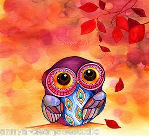   PAINTING~Owl Fall Colors Autumn Leaves~Jewel Fashion Necklace Owl
