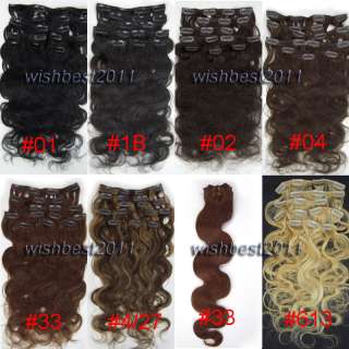 208Pcs Real Clip On Human Hair Extensions BODY WAVY 7colors Multiple 