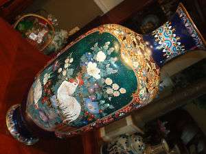 Antique Japanese Cloisonne Monument Large Vase 24,Meiji, Ca 1895 