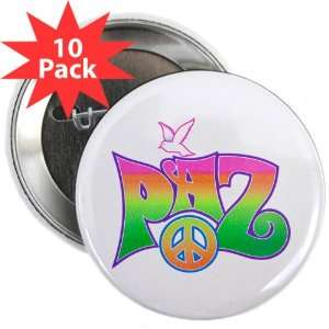  2.25 Button (10 Pack) Paz Spanish Peace with Dove and 