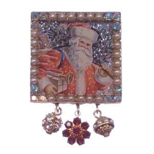   MAXIMAL ART John Wind Christmas Vintage Santa Claus Crystal Gold Pin