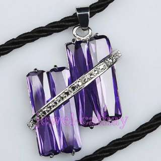 Purple Facete Twins Oblong Crystal Pendant Necklace Set  