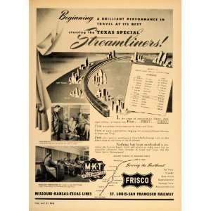 1948 Ad MKT Katy Railroad Frisco Railway Streamliners   Original Print 