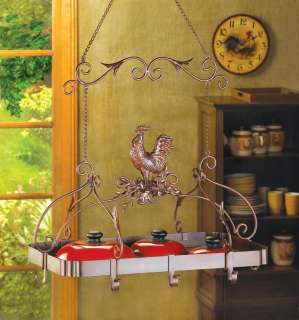 COUNTRY THEME ROOSTER KITCHEN POTS N PANS RACK NIB  