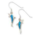 goldia Sterling Silver Created Blue Opal Inlay Dolphin Dangle Earrings