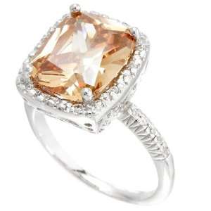 Champagne Color CZ Sterling Silver Ring Sizes 5 9