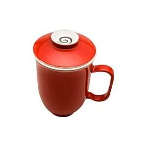    Mugs Red Porcelain Cup with Handle, Infuser & Saucer   16 fl oz