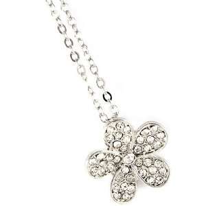  Flower Crystal Charm Pave Setting Necklace: Jewelry