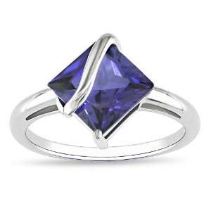   Silver 2 4/5 CT TGW Square Created Sapphire Fashion Ring: Jewelry