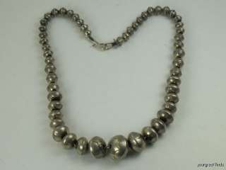   STAMPED STERLING SILVER BENCH BEAD WEDDING NECKLACE LEO YAZZIE  