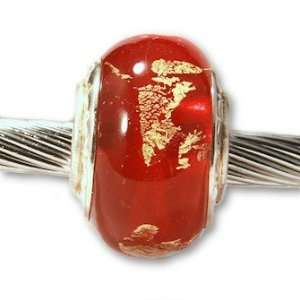   Authentic Biagi Murano Glass Bead Red Garnet with Gold Flakes Jewelry
