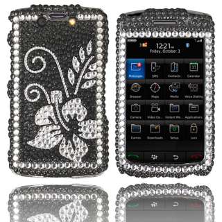   Diamond Black Silver Flower Case Cover for Blackberry 9550 storm 2