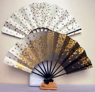 Japanese Kimono Cherry Blossom Black White Hand Fan NEW  