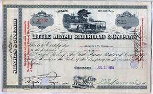Little Miami Railroad Company Stock Certificate Ohio  