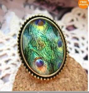 Ancient & Peacock Feather Rhinestone Retro Style Rings w33 great gift 