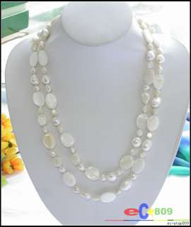 50 18mm white ellipse coin shell FW pearl necklace  