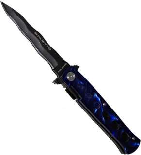 NEW Spring Assisted Stiletto Kriss Knife   Blue Marble  