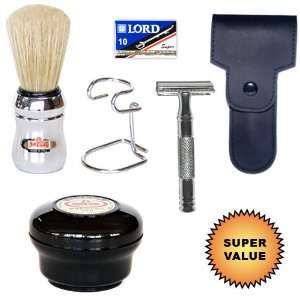   Silver Professional Series Brush, Chrome Brush Stand, and Shave Cream