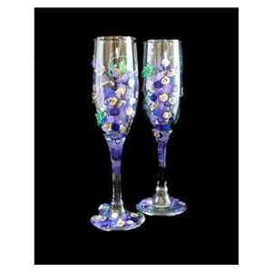   Design Hand Painted Matching Set of Toasting Flutes
