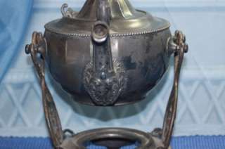   1800s Southington C. Co Quadruple Plate Tea Pot & Stand Ornate  
