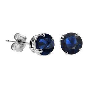   CT Blue Sapphire Stud Earrings 14k White Gold (I1 I2 Clarity)  