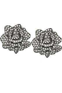 Kenneth Jay Lane Gunmetal & Swarovski Crystal Rose Flower Earrings