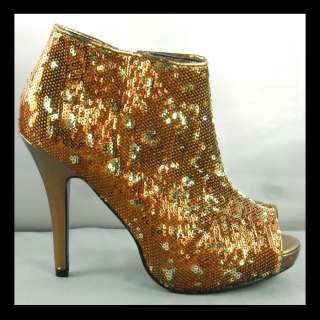 NEW COPPER GOLD SEQUIN HIGH HEEL ANKLE BOOTS SIZE 5.5  