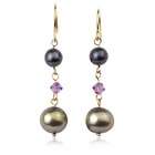  Gold 0.38 ctw Fancy Amethyst and Multi Colored Pearl Drop Earrings