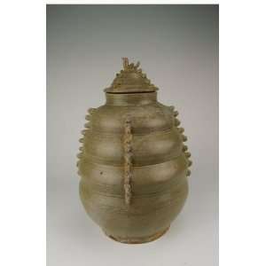 one Yue Ware Porcelain Lidded Vase, Chinese Antique Porcelain, Pottery 