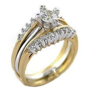 04ct 2 Tone Womens Wedding Ring Set w Ring Guard s 6  