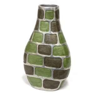    Silver Curved Vase with Sage and Mud Brick Pattern