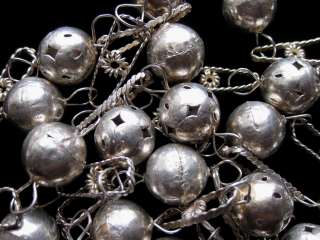 66 NECKLACE OLD MEXICAN TRADITIONAL WEDDING SILVER FILIGREE BALLS 