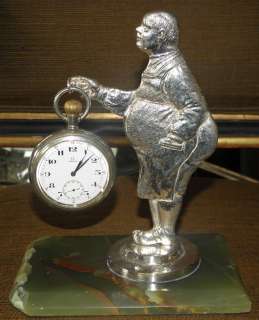 Unusual Antique Omega Pocket Watch Clock w Silver Bronze Watch Stand 