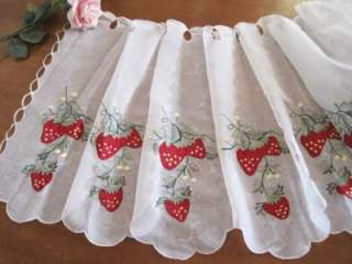 Fresh Strawberry Applique Embroidery Cutwork Sheer Cafe Curtain  