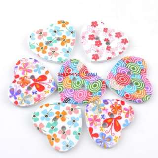 60 Wholesale Painting Mixed Wood Sewing Buttons 18 24MM  