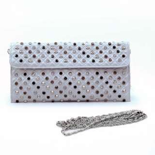   multi rhinestone studded quilted clutch/ evening bag   silver  